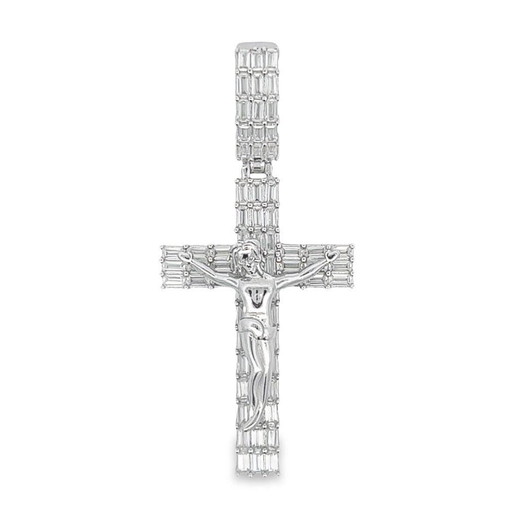 Crucifix Baguette Cross VVS Moissanite Pendant 3.41cttw .925 Sterling Silver HipHopBling