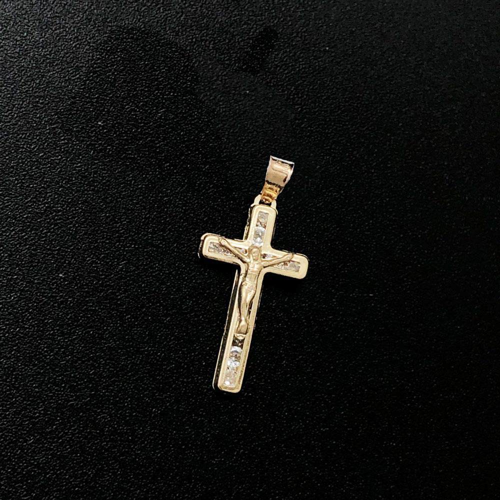 Crucifix Channel Set CZ 10K Yellow Gold Pendant HipHopBling