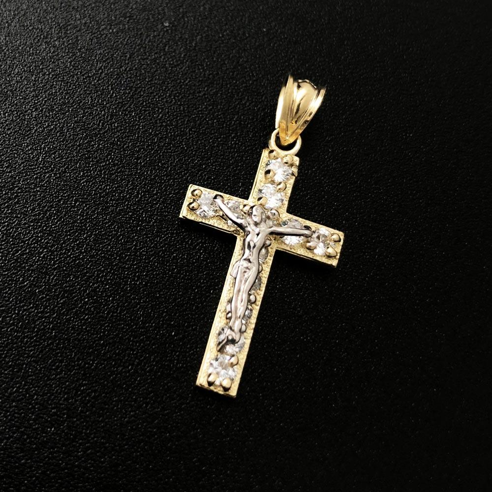 Crucifix Jesus Cross CZ 10K Yellow Gold Pendant HipHopBling