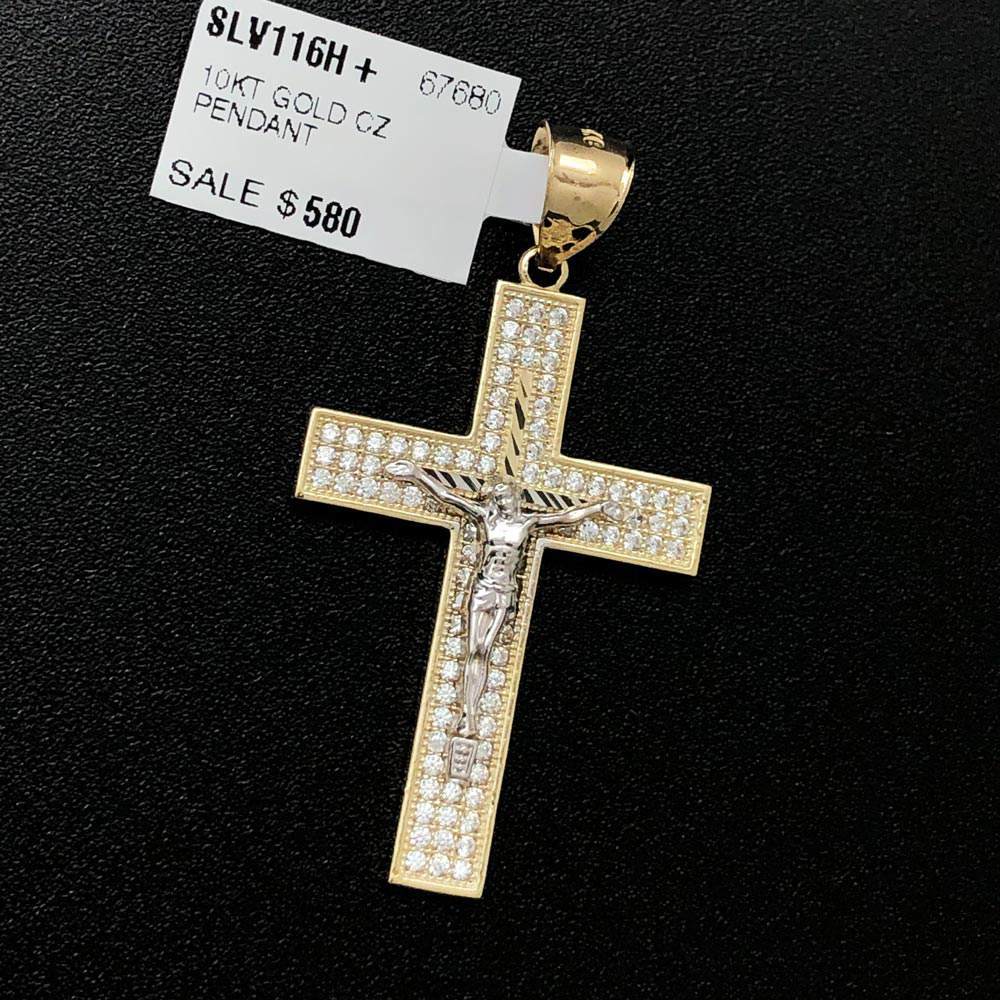 Crucifix Jesus Medium Cross CZ 10K Yellow Gold Pendant HipHopBling