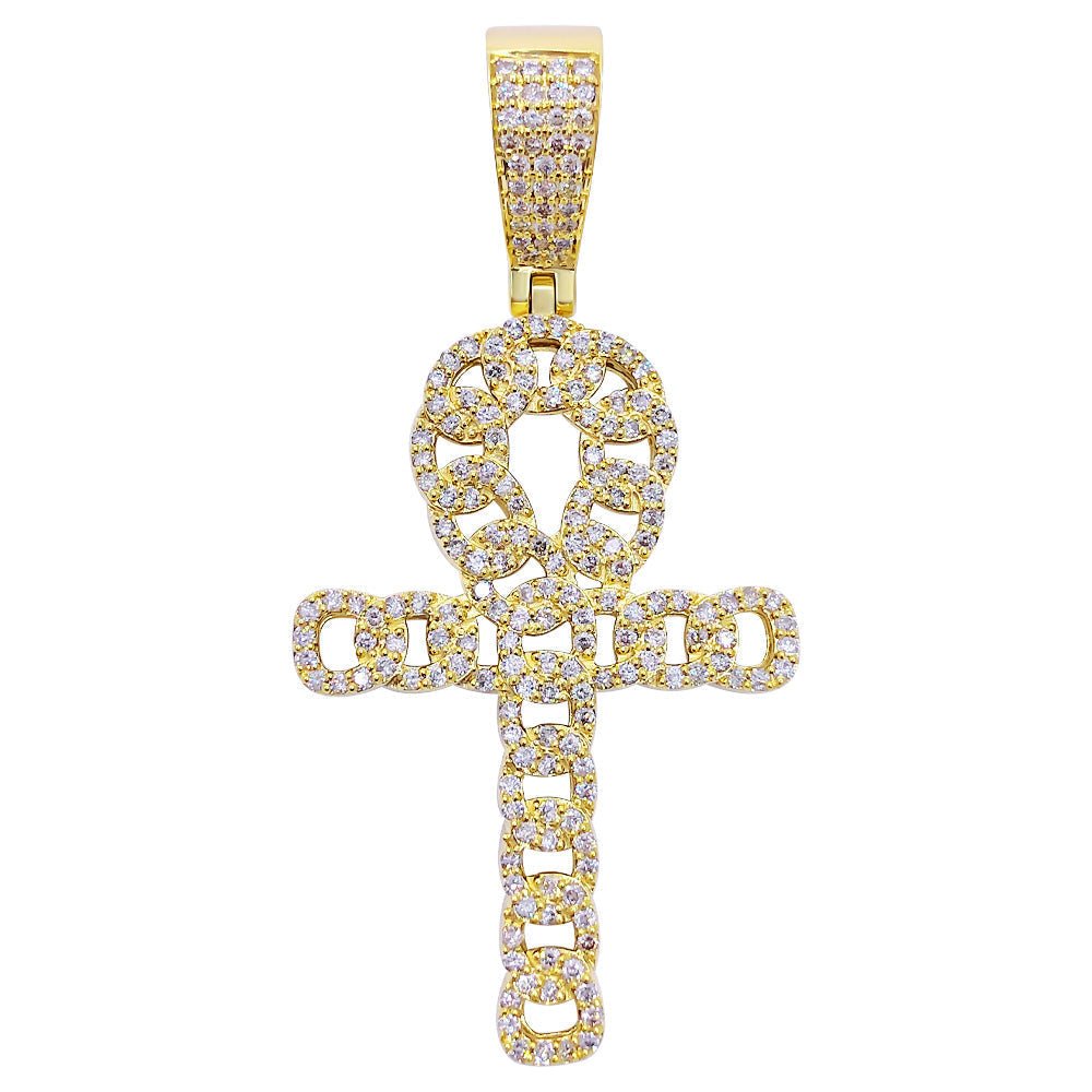 Cuban Ankh Cross 1.33cttw Diamond Pendant 10K Gold 10K Yellow Gold HipHopBling