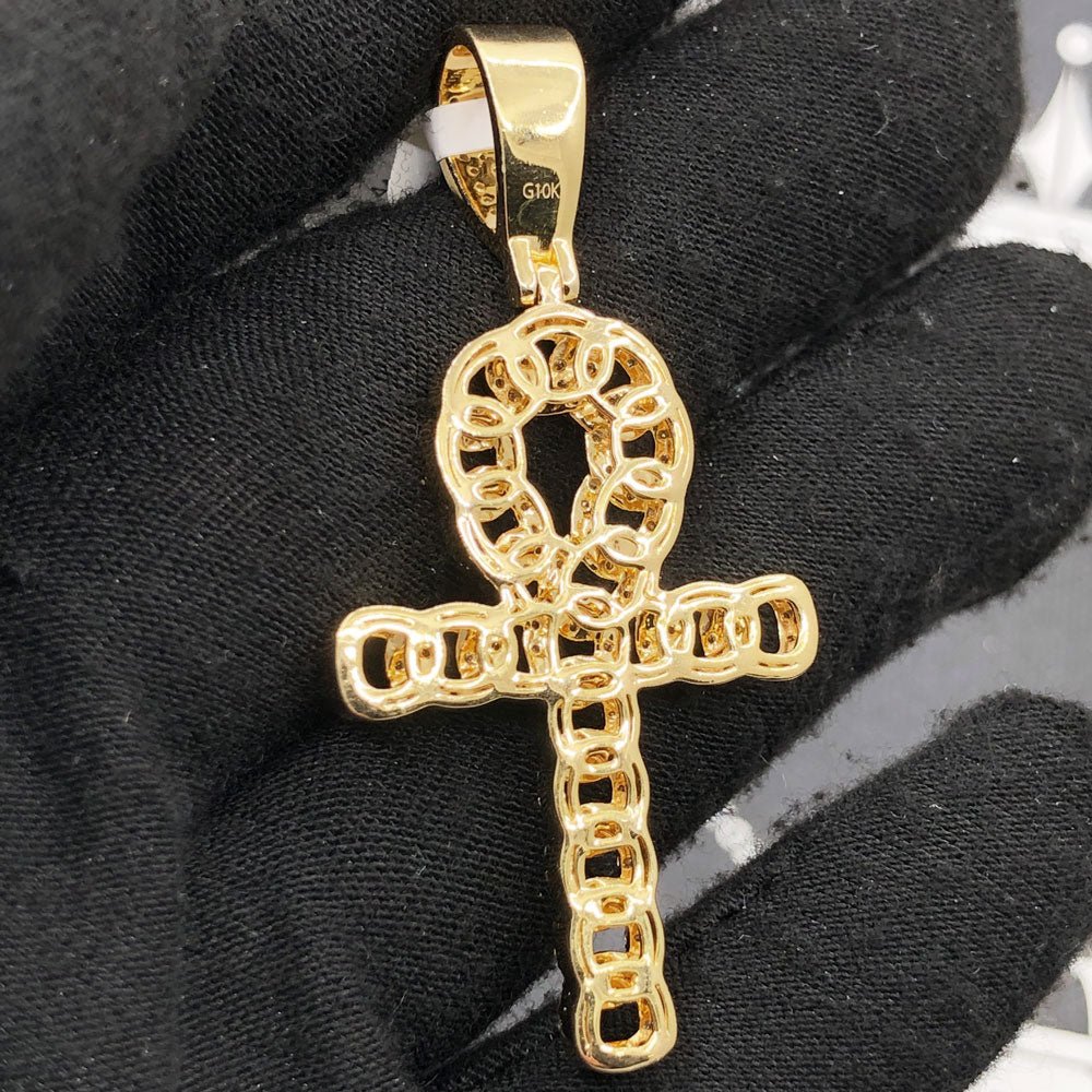 Cuban Ankh Cross 1.33cttw Diamond Pendant 10K Gold 10K Yellow Gold HipHopBling