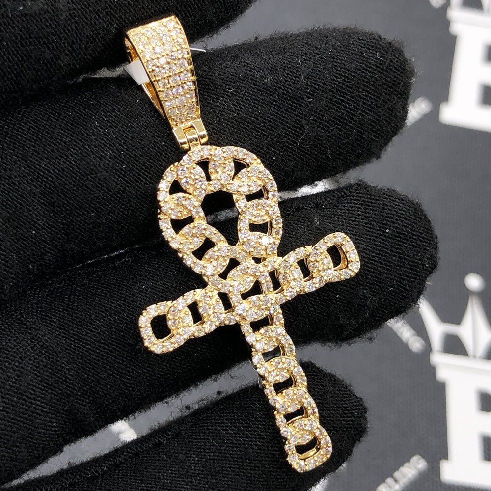 Cuban Ankh Cross 1.33cttw Diamond Pendant 10K Gold 10K Yellow Gold HipHopBling