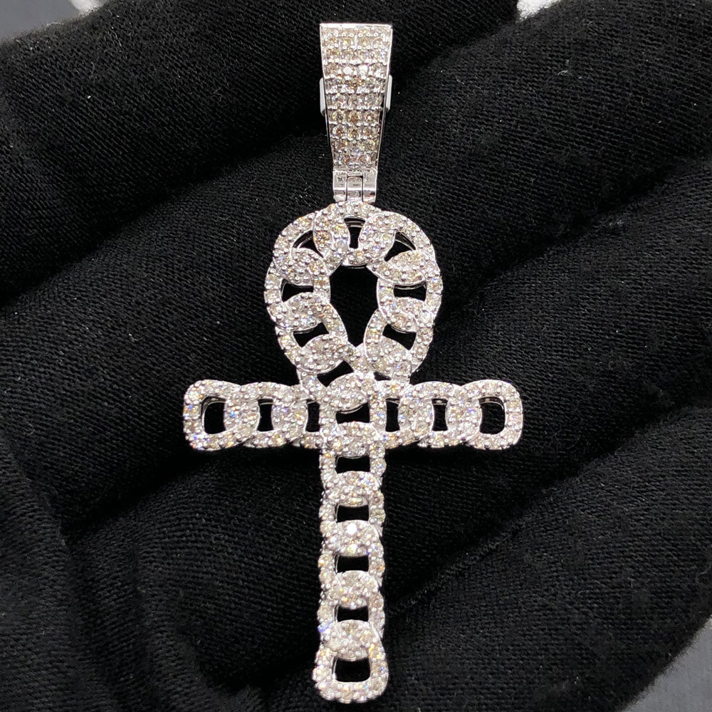 Cuban Ankh Cross 1.33cttw Diamond Pendant 10K Gold 10K Yellow Gold HipHopBling