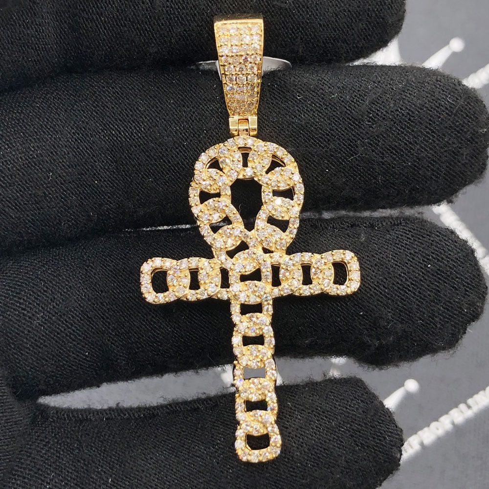 Cuban Ankh Cross 1.33cttw Diamond Pendant 10K Gold HipHopBling