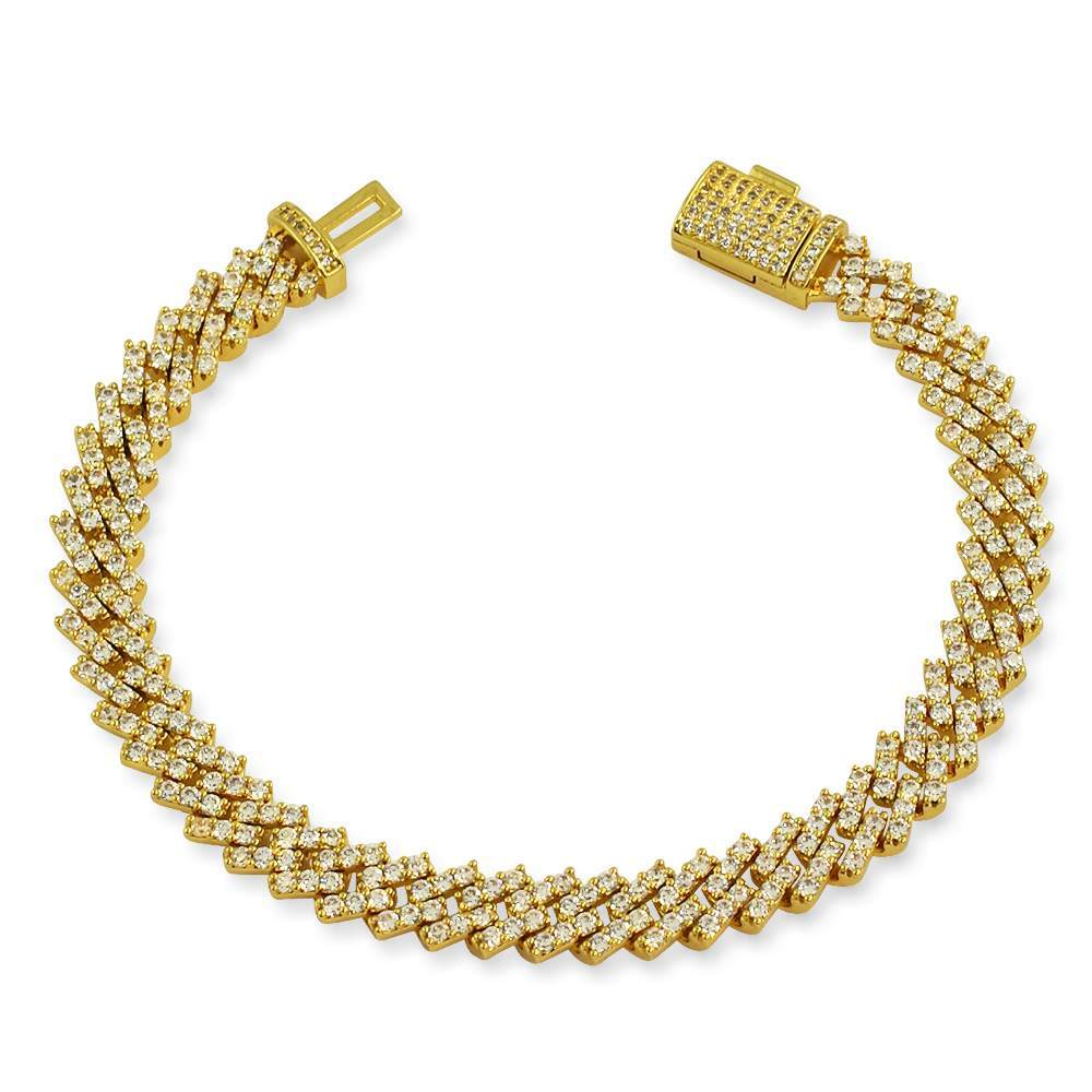 Cuban Box Iced Out Hip Hop Bracelet 3 Sizes 10MM Yellow Gold 7" HipHopBling