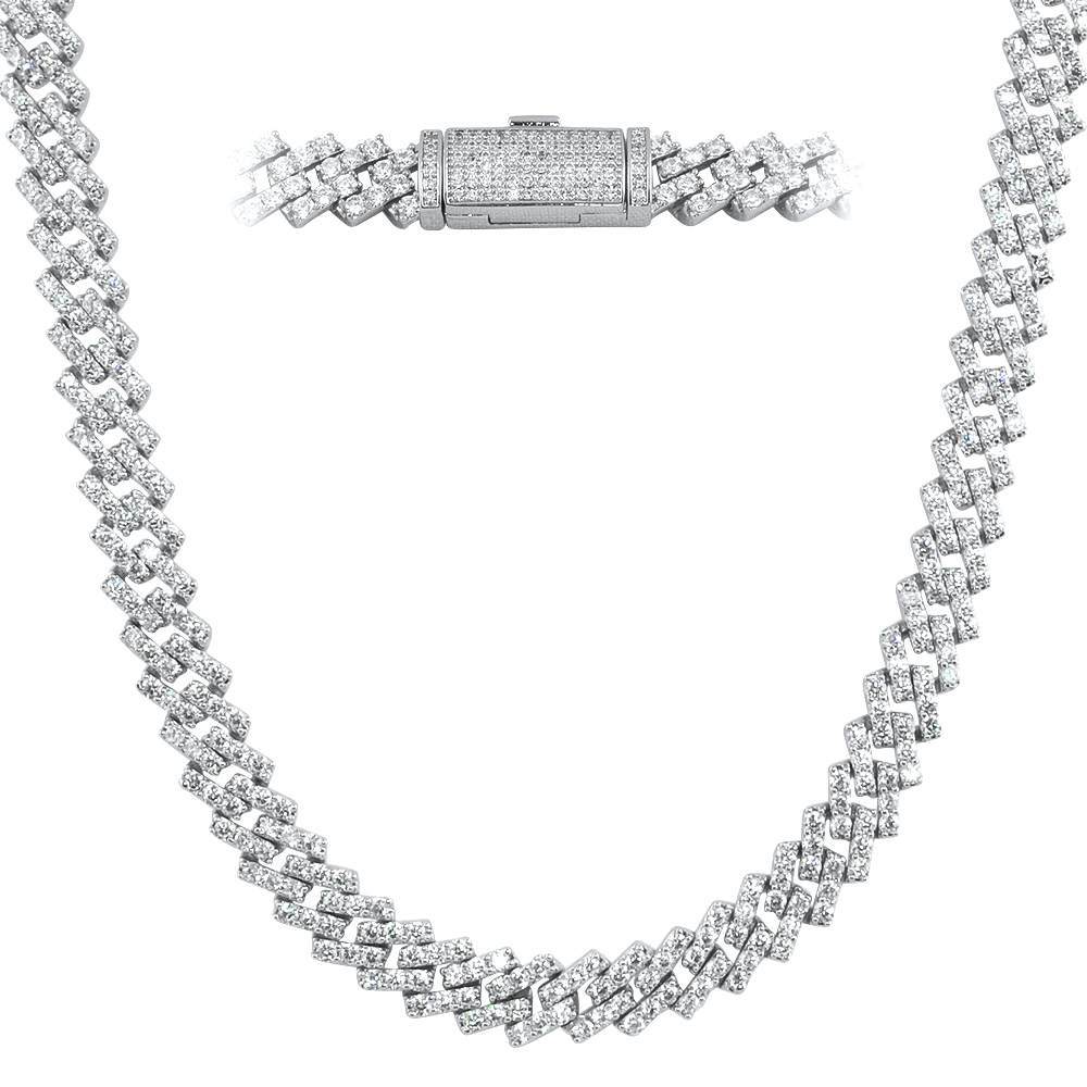 Cuban Box Link CZ Hip Hop Iced Out Bling Chain White Gold 10MM 20" HipHopBling