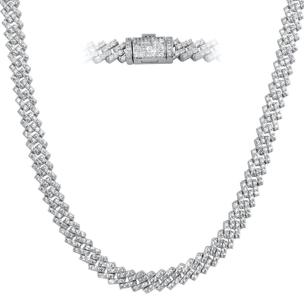 Cuban Box Link CZ Hip Hop Iced Out Bling Chain White Gold 8MM 30" HipHopBling
