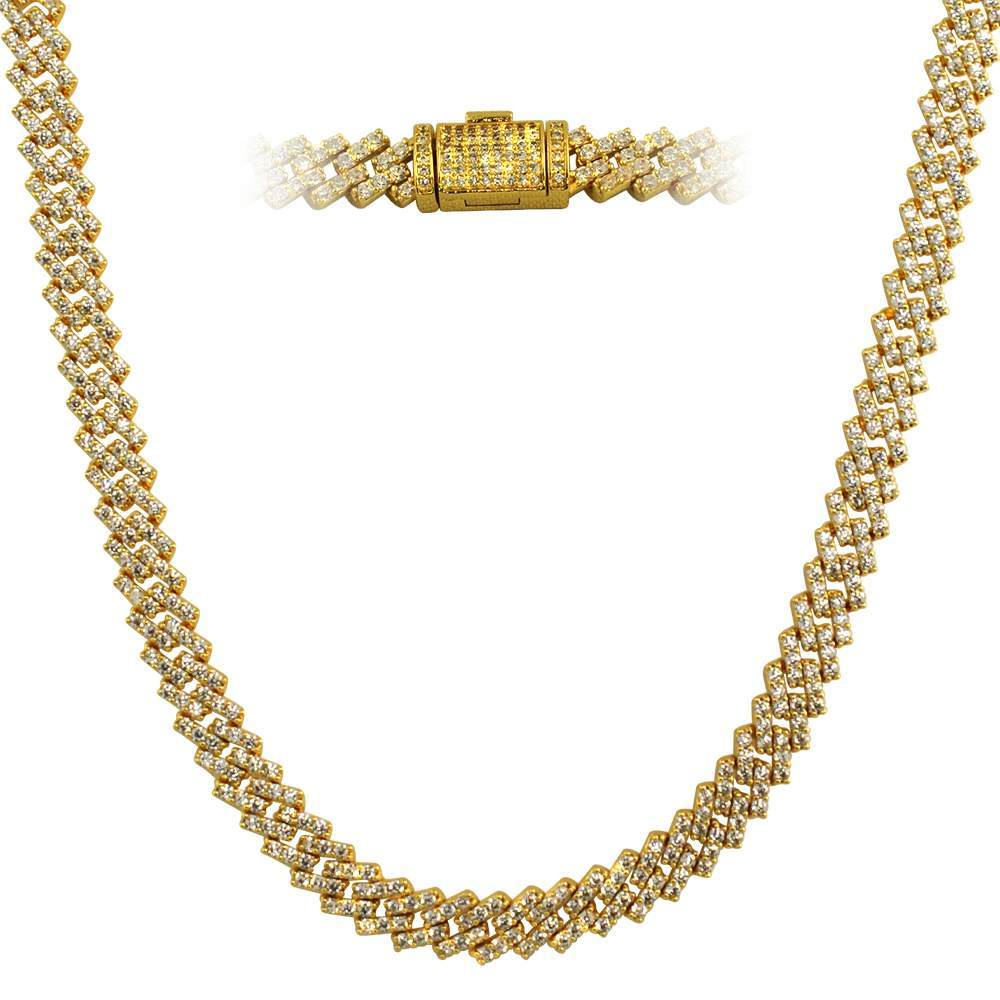 Cuban Box Link CZ Hip Hop Iced Out Bling Chain Yellow Gold 8MM 20" HipHopBling