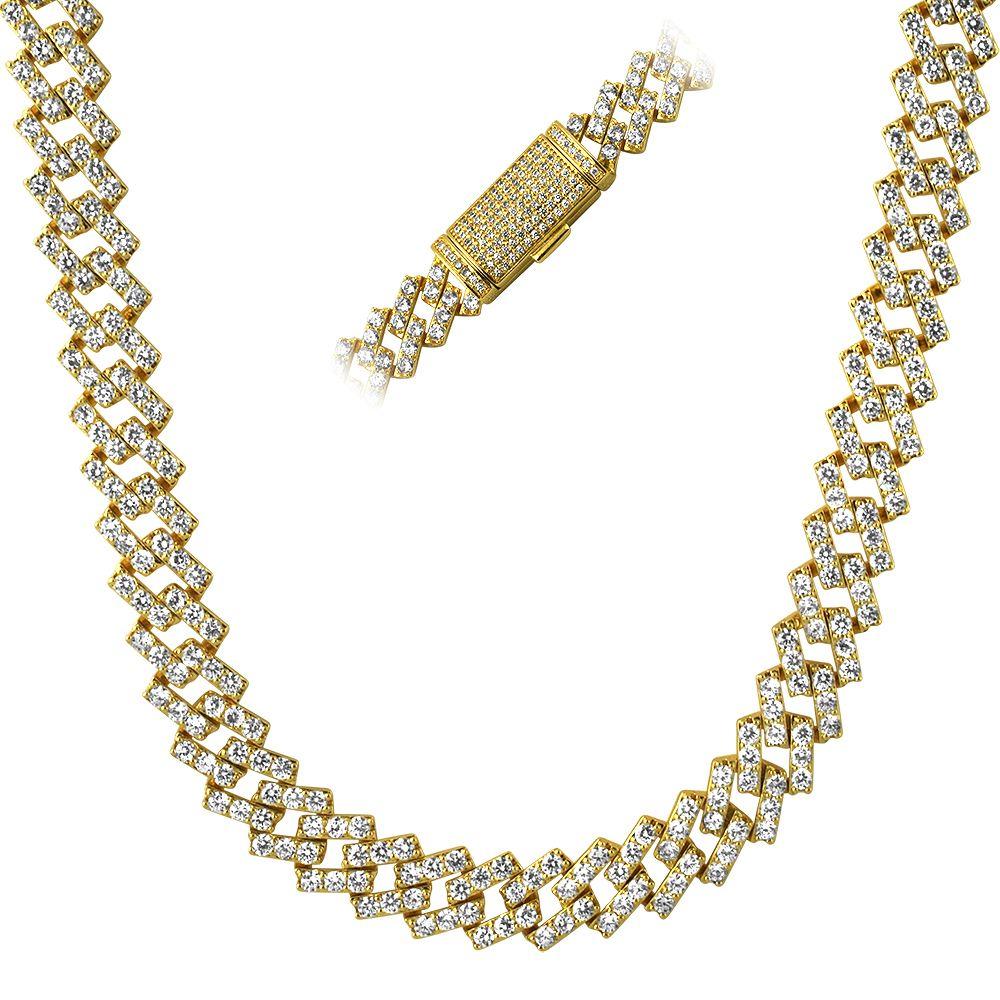 Cuban Box Link CZ Hip Hop Iced Out Chain Yellow Gold 18" HipHopBling