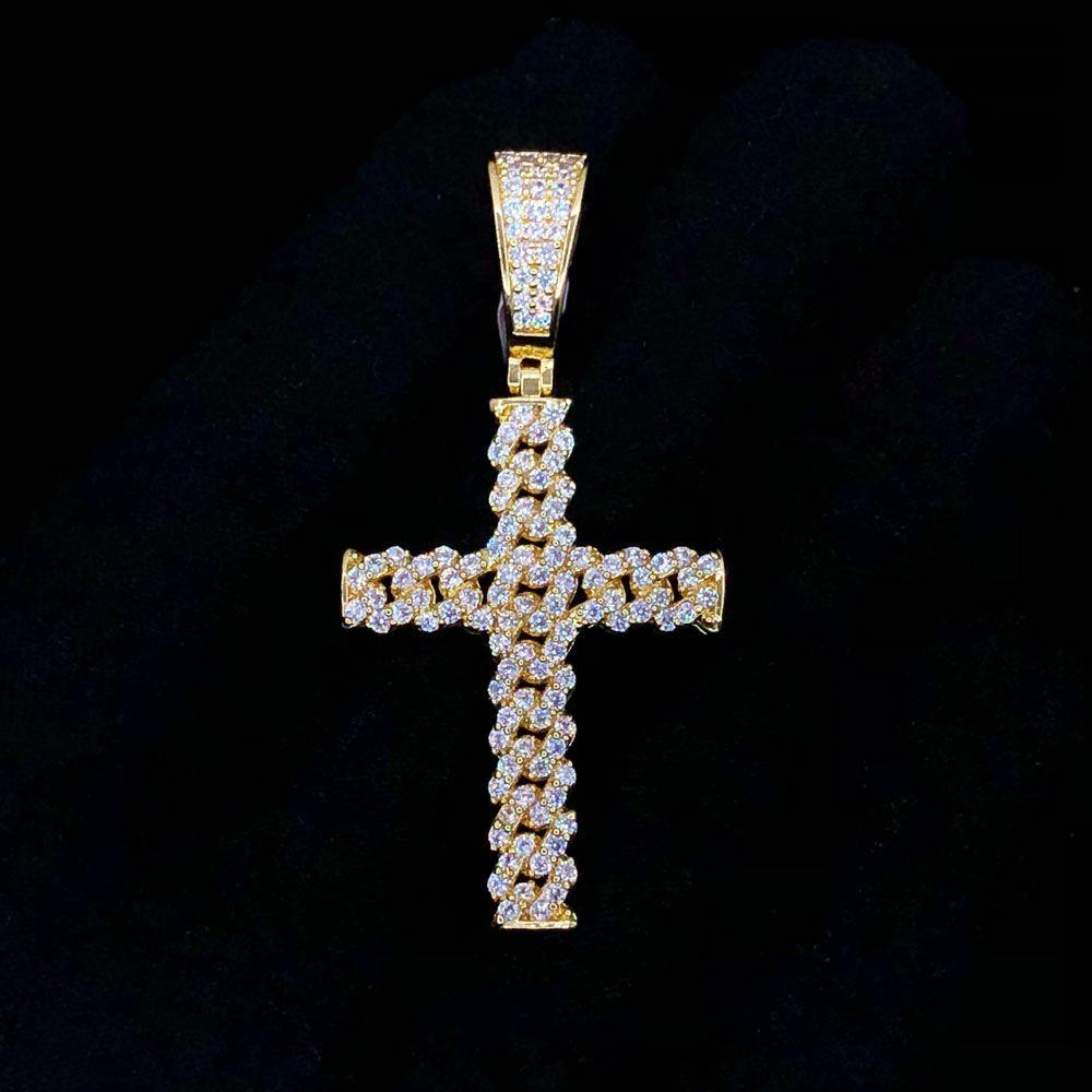 Cuban Cross VVS CZ Hip Hop Bling Bling Pendant Yellow Gold HipHopBling