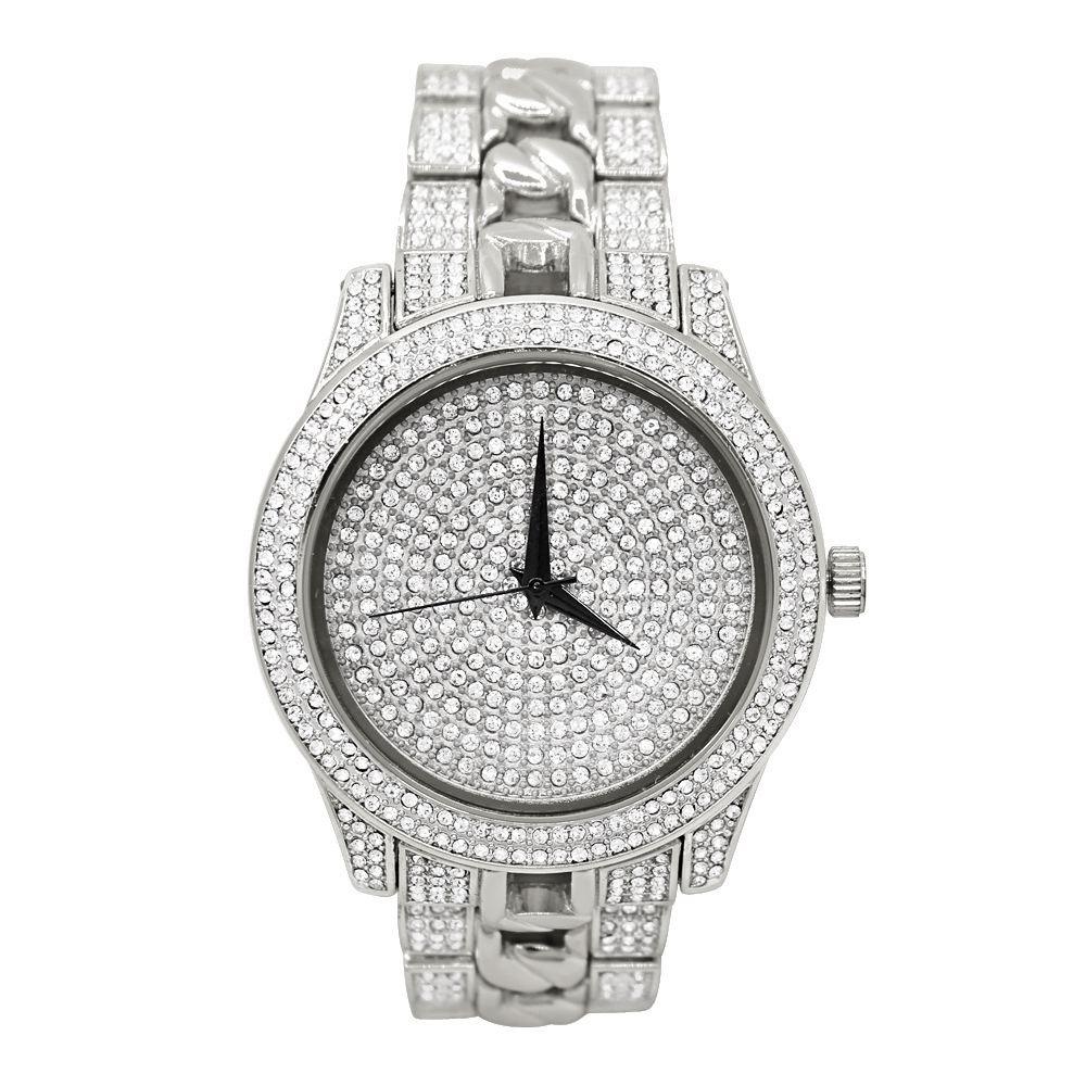 Cuban Link Band Bling Bling Hip Hop Watch White Gold HipHopBling