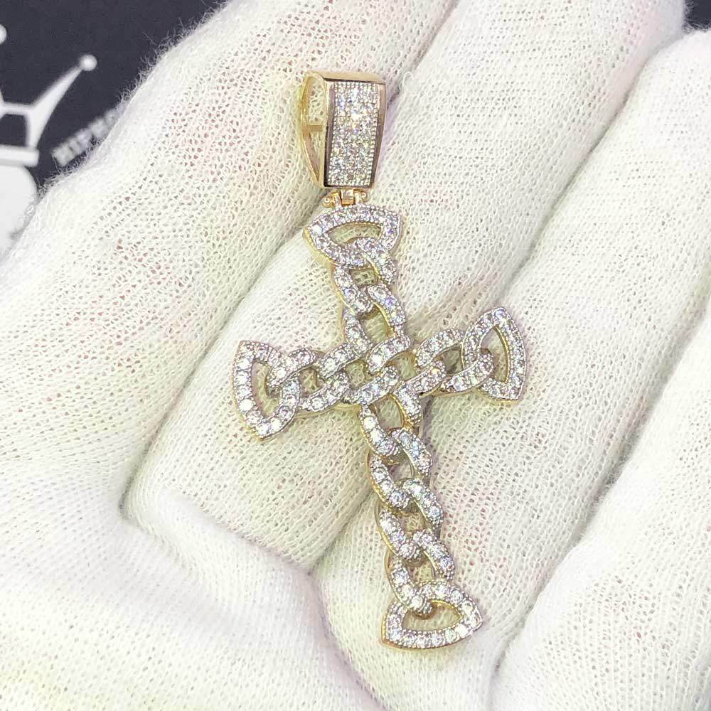 Cuban Link Cross VVS CZ 10K Yellow Gold Pendant HipHopBling