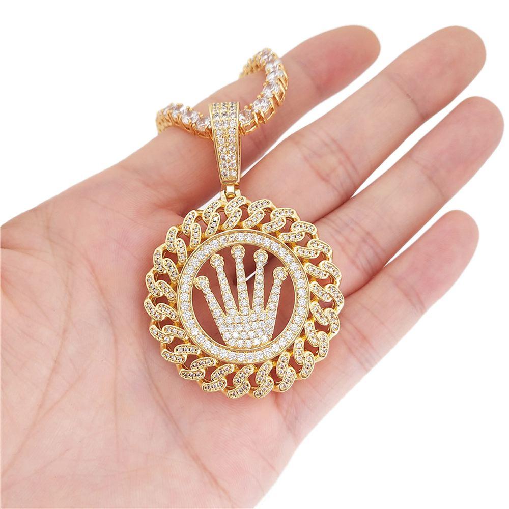 Cuban Link Crown Bling Pendant White / Yellow Gold White Gold HipHopBling