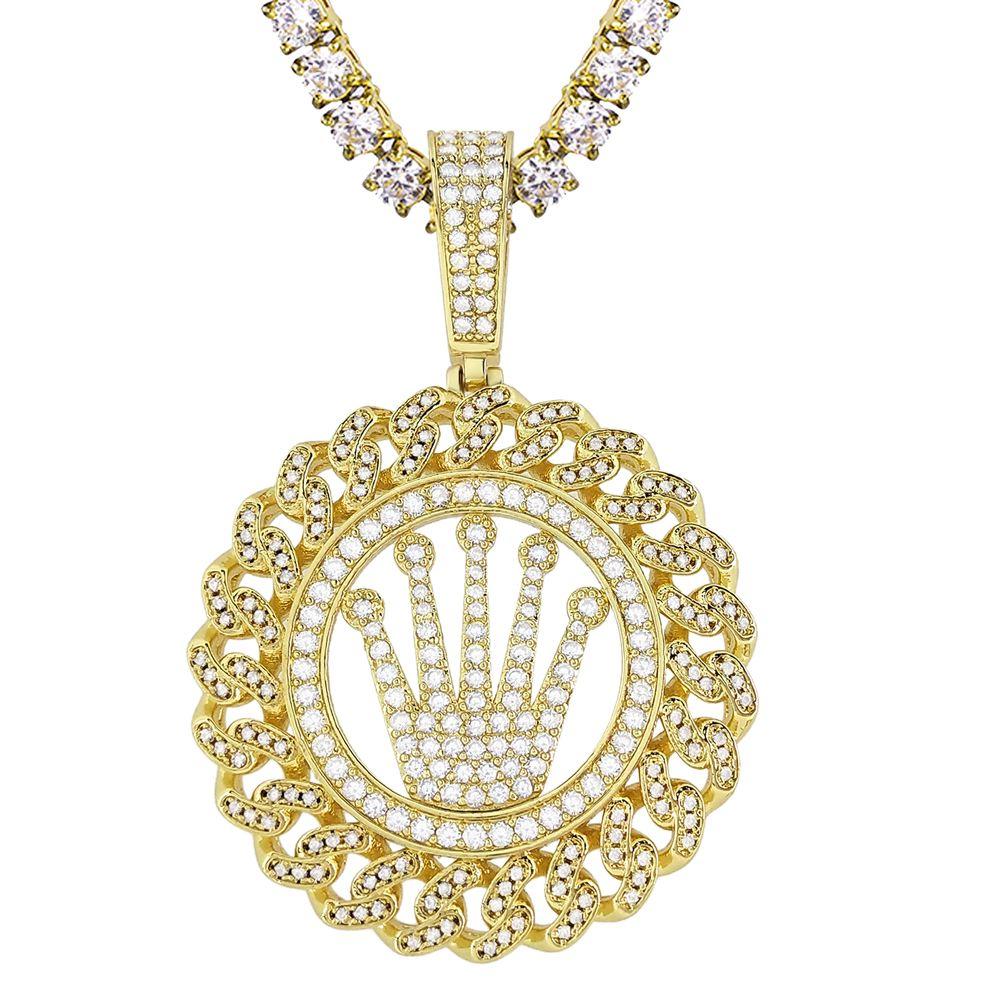 Cuban Link Crown Bling Pendant White / Yellow Gold Yellow Gold HipHopBling