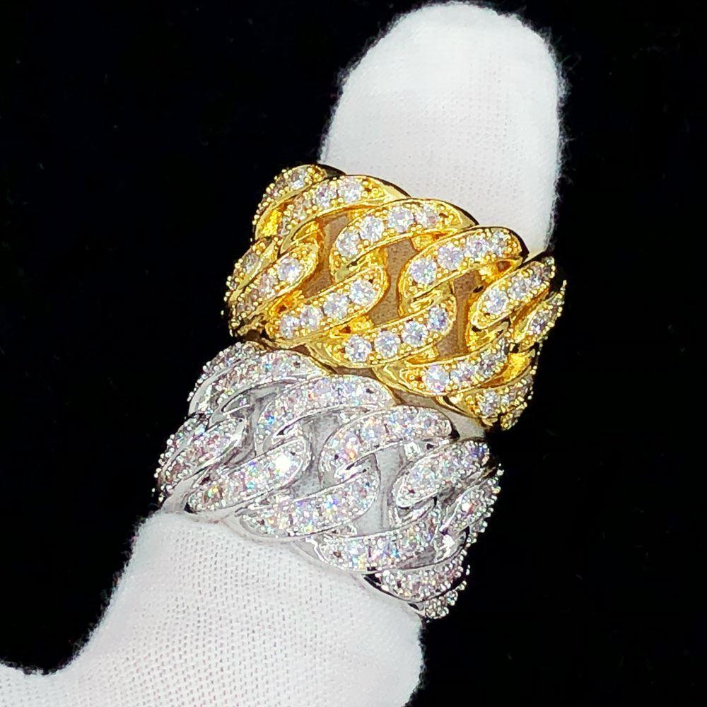 Cuban Link Iced Out Eternity Hip Hop Ring Yellow Gold 7 HipHopBling