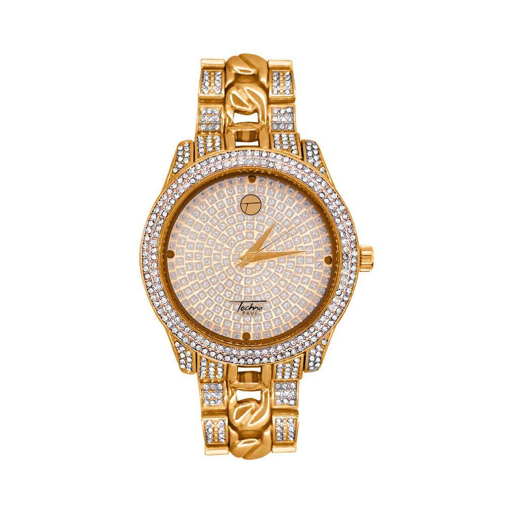 Cuban Link Pave Iced Out Bling Hip Hop Watch Rose Gold HipHopBling