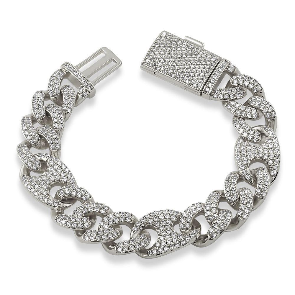 Cuban Mariner 15MM CZ Bling Bling Bracelet White Gold 8" HipHopBling