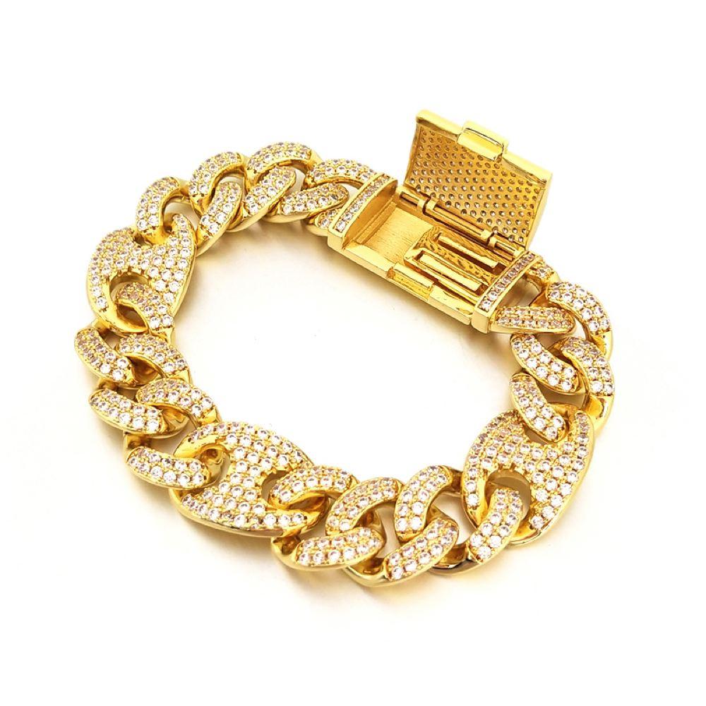 Cuban Mariner 15MM CZ Bling Bling Bracelet Yellow Gold 8" HipHopBling