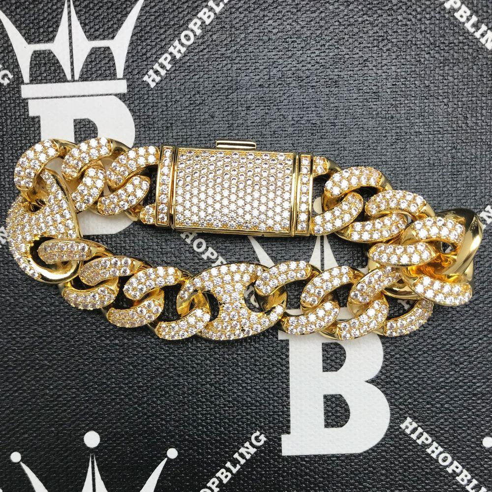 Cuban Mariner 15MM CZ Bling Bling Bracelet Yellow Gold 8" HipHopBling