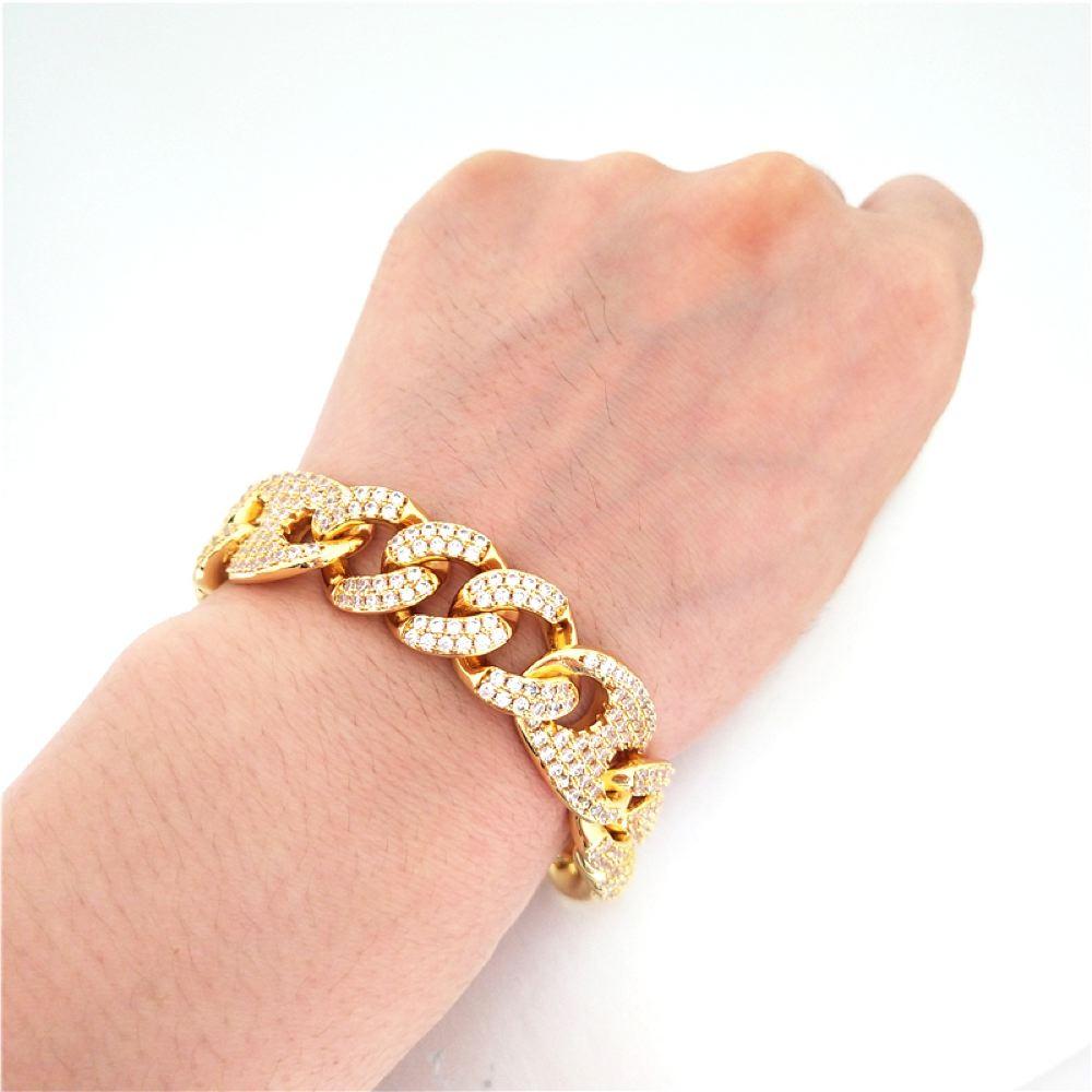 Cuban Mariner 15MM CZ Bling Bling Bracelet Yellow Gold 8" HipHopBling