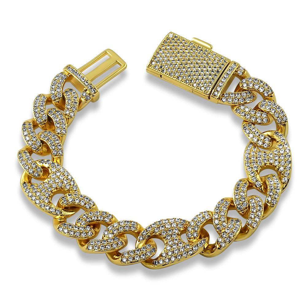 Cuban Mariner 15MM CZ Bling Bling Bracelet Yellow Gold 8" HipHopBling