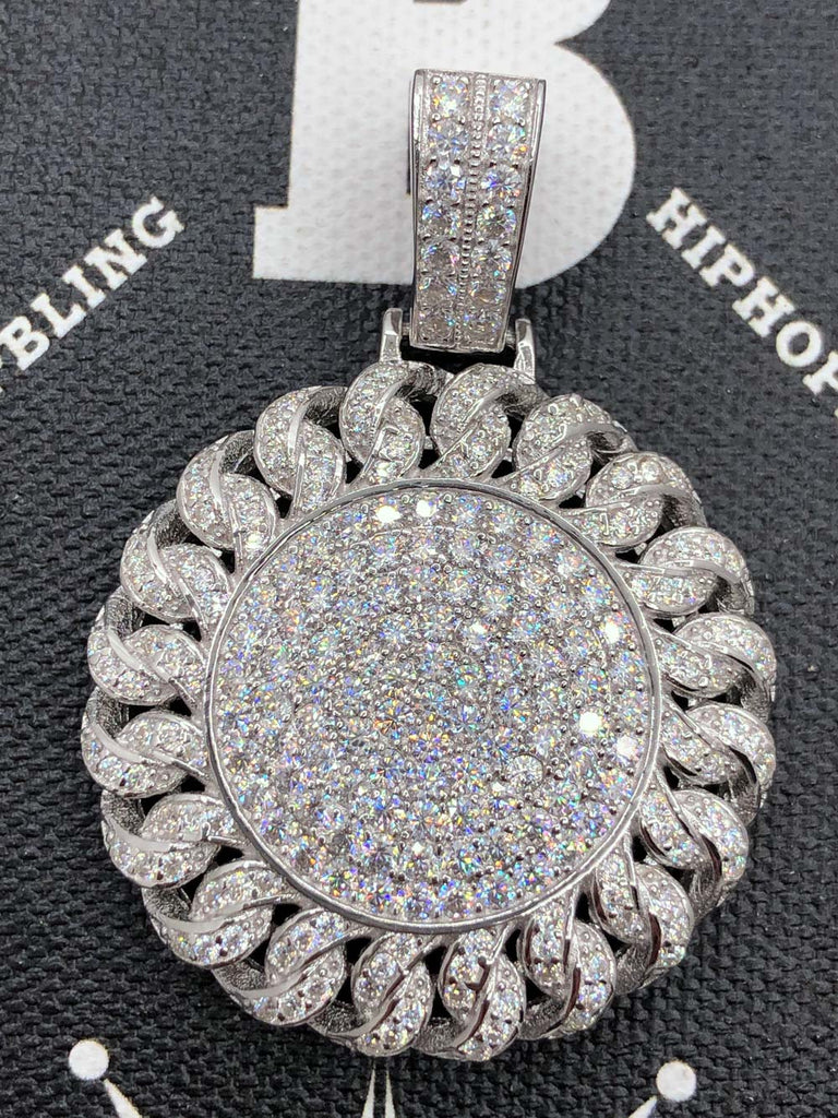 Cuban Medallion VVS Moissanite Pendant .925 Sterling Silver HipHopBling