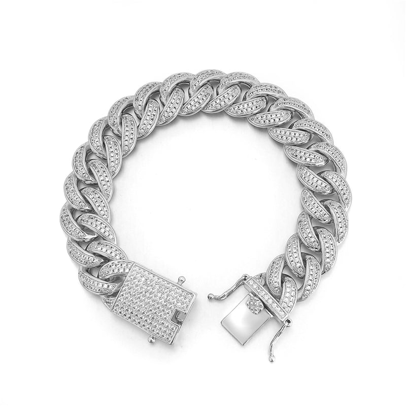 Cuban Moissanite Bracelet Iced Out Lock 15MM .925 Sterling Silver 8" Bracelet HipHopBling