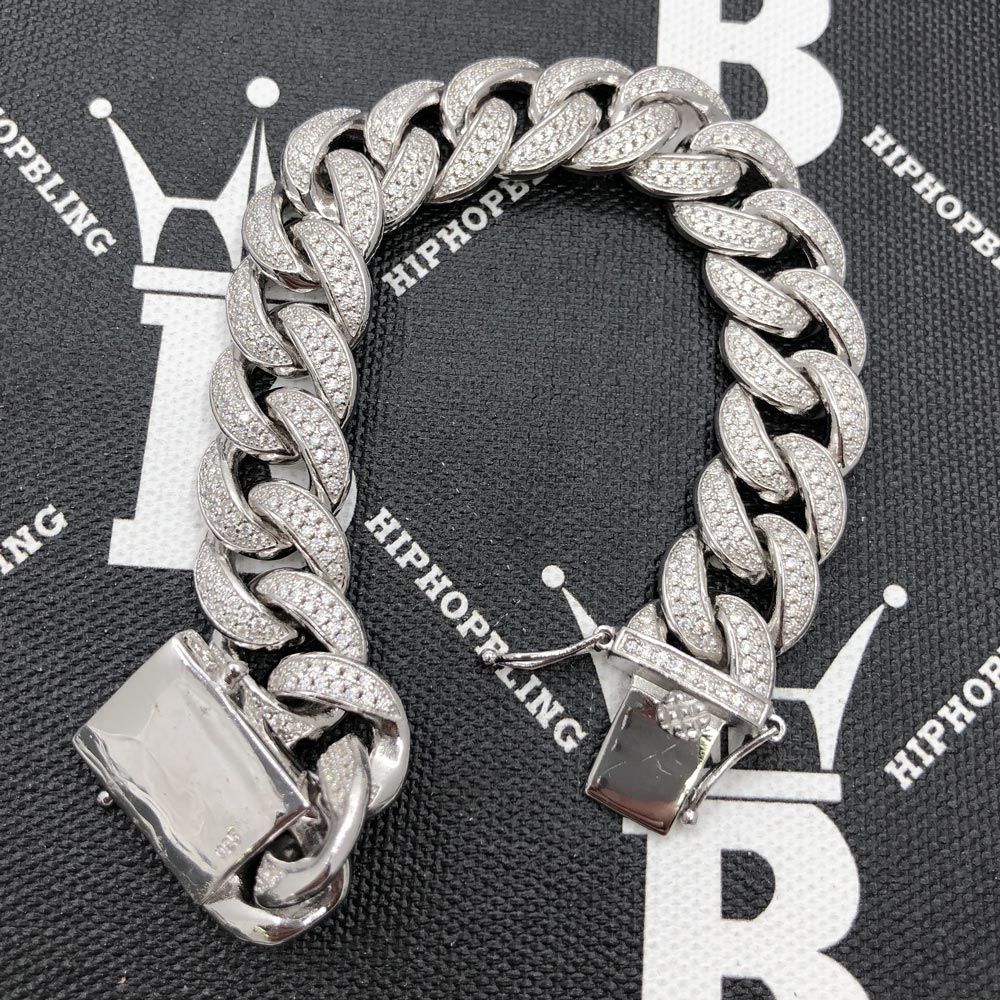 Cuban Moissanite Bracelet Iced Out Lock 15MM .925 Sterling Silver 8" Bracelet HipHopBling