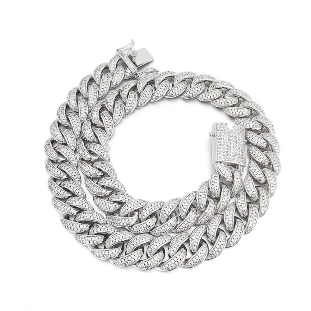 Cuban Moissanite Chain Iced Out Lock 15MM .925 Sterling Silver 18" HipHopBling