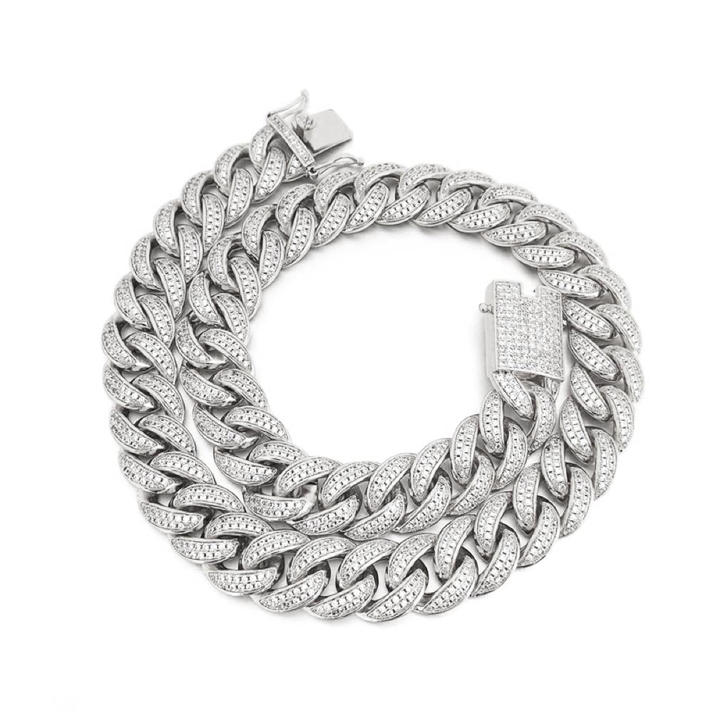 Cuban Moissanite Chain Iced Out Lock 15MM .925 Sterling Silver HipHopBling