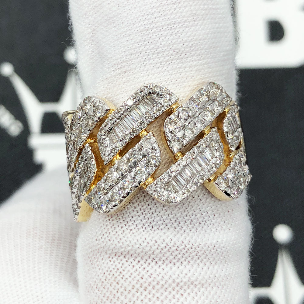 Cuban Sharp Edge 1.85cttw Baguette Diamond Ring 10K Yellow Gold HipHopBling