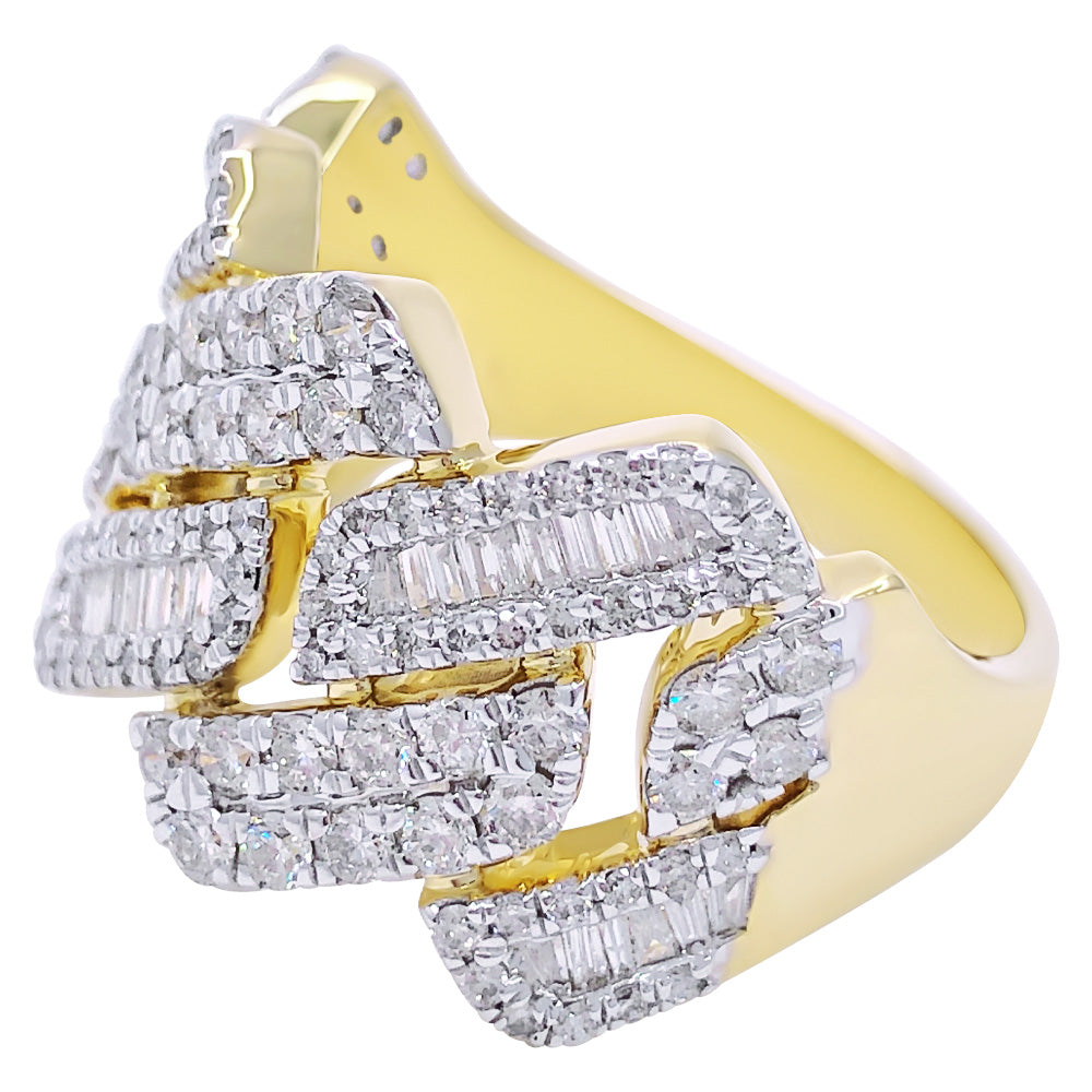 Cuban Sharp Edge 1.85cttw Baguette Diamond Ring 10K Yellow Gold HipHopBling