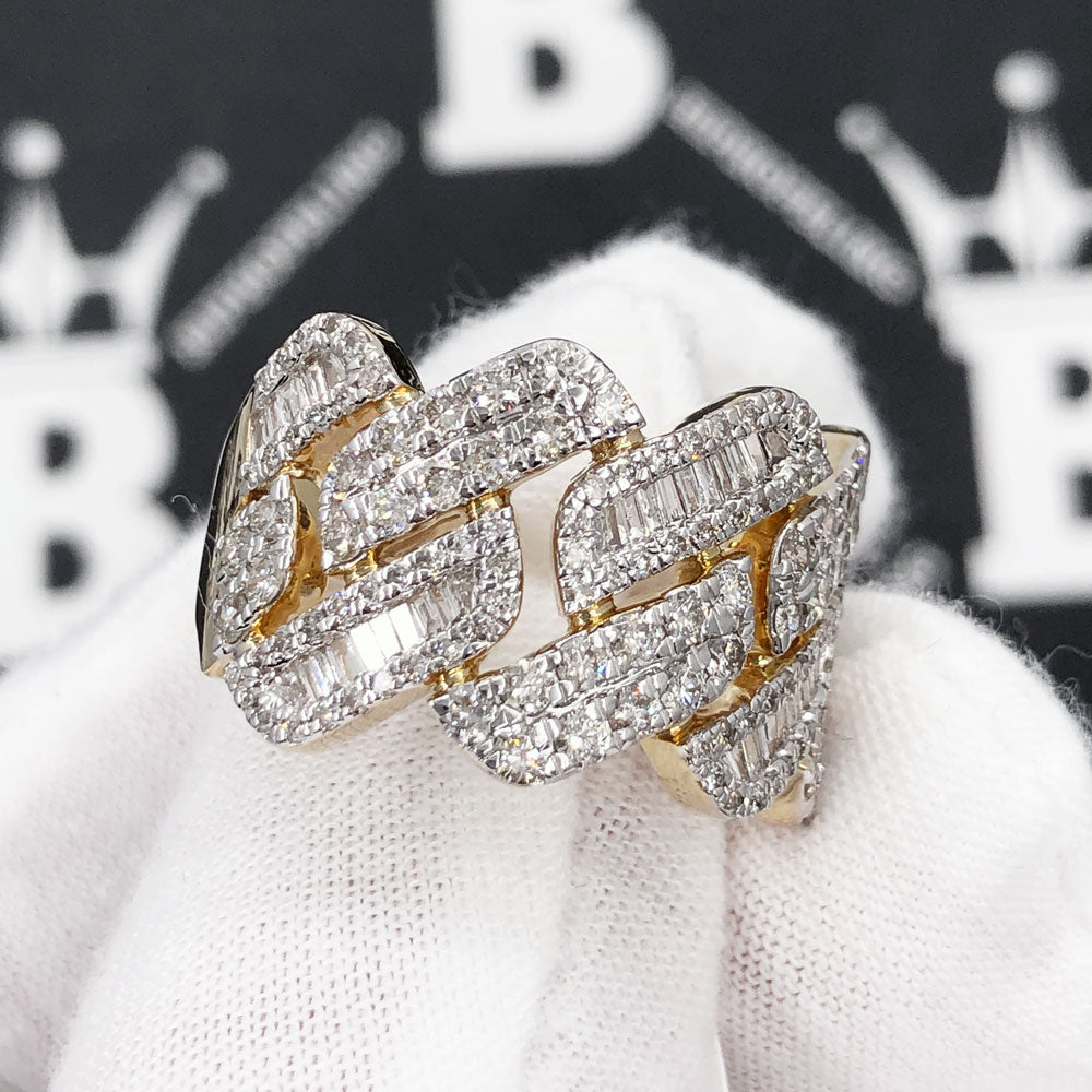 Cuban Sharp Edge 1.85cttw Baguette Diamond Ring 10K Yellow Gold HipHopBling
