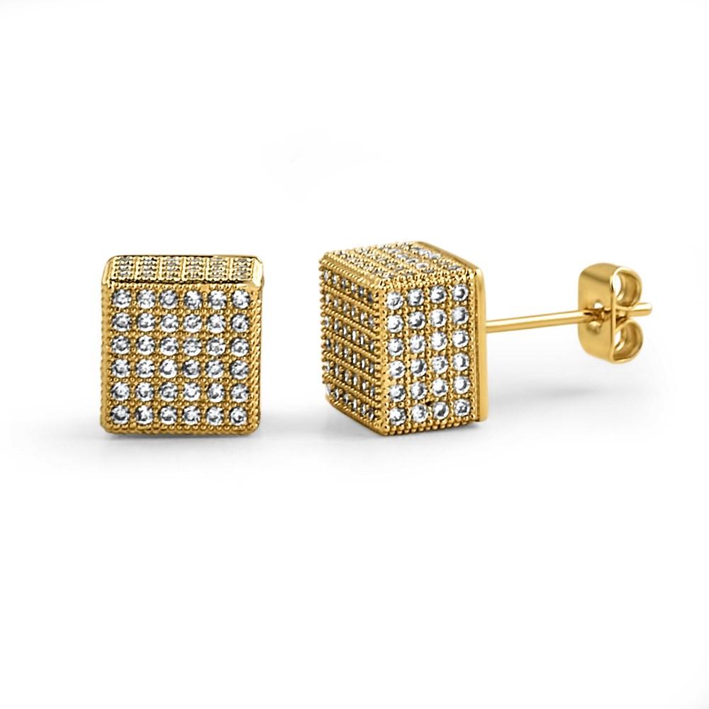 Cube Gold CZ Hip Hop Bling Bling Earrings HipHopBling