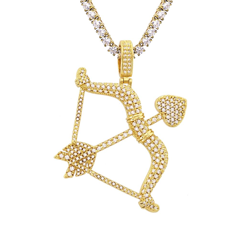 Cupids Bow and Arrow Hip Hop Bling Bling Pendant Yellow Gold HipHopBling