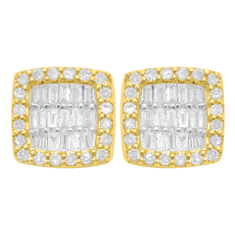 Cushion Baguette Diamond Earrings .35cttw 10K Yellow Gold HipHopBling