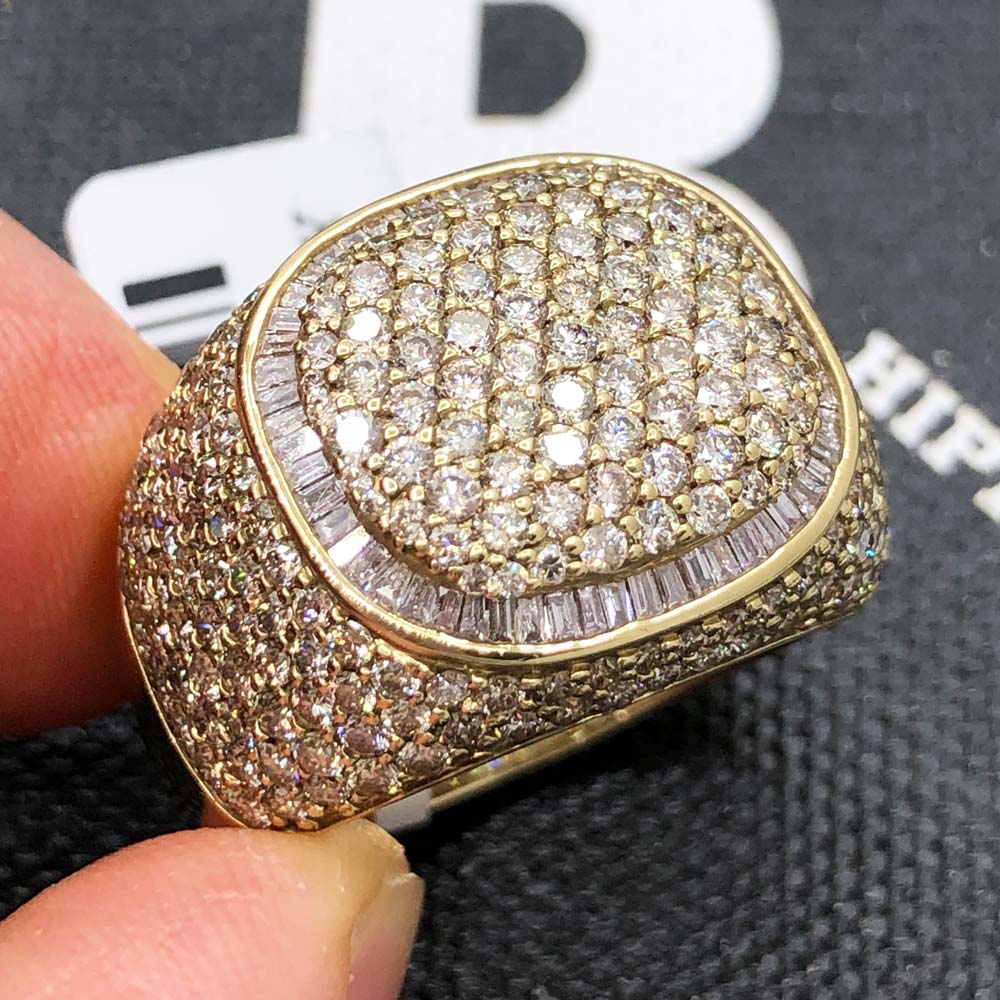 Cushion Baguette Diamond Ring 4.00cttw 10K Yellow Gold HipHopBling