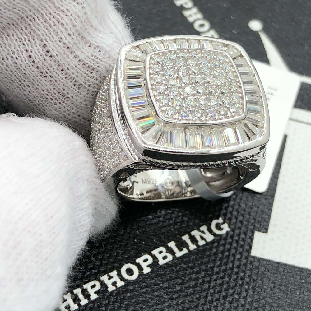 Cushion Baguette Iced Out VVS Moissanite Ring .925 Sterling Silver 7 HipHopBling