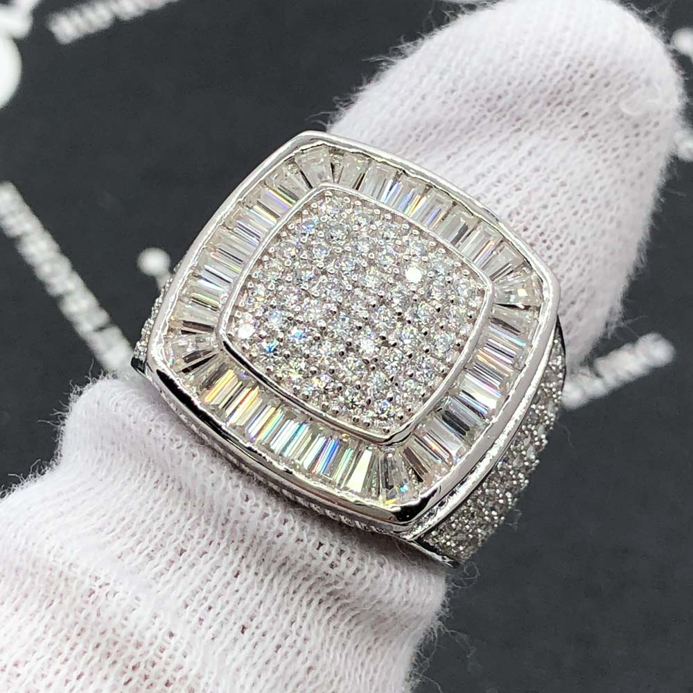 Cushion Baguette Iced Out VVS Moissanite Ring .925 Sterling Silver 7 HipHopBling
