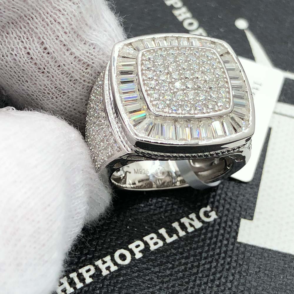 Cushion Baguette Iced Out VVS Moissanite Ring .925 Sterling Silver HipHopBling