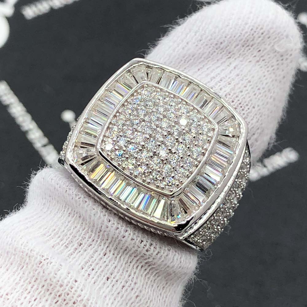 Cushion Baguette Iced Out VVS Moissanite Ring .925 Sterling Silver HipHopBling