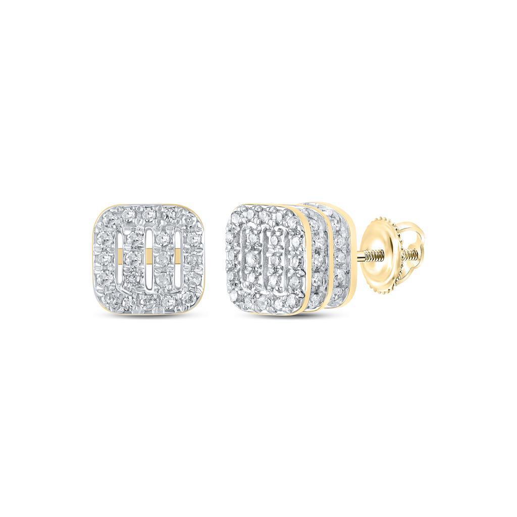 Cushion Bars Double 3D Diamond Earrings .33cttw 10K Yellow Gold HipHopBling
