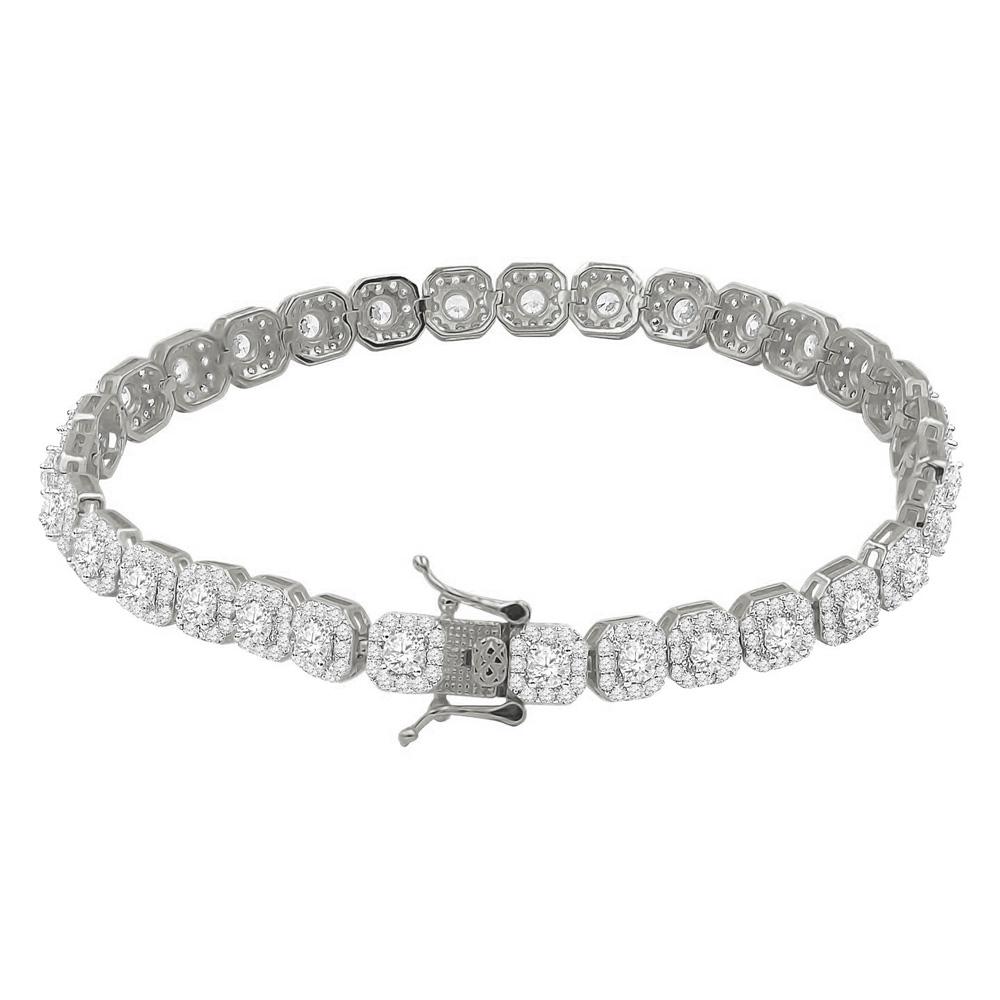 Cushion Cluster CZ Iced Out Bracelet .925 Sterling Silver HipHopBling