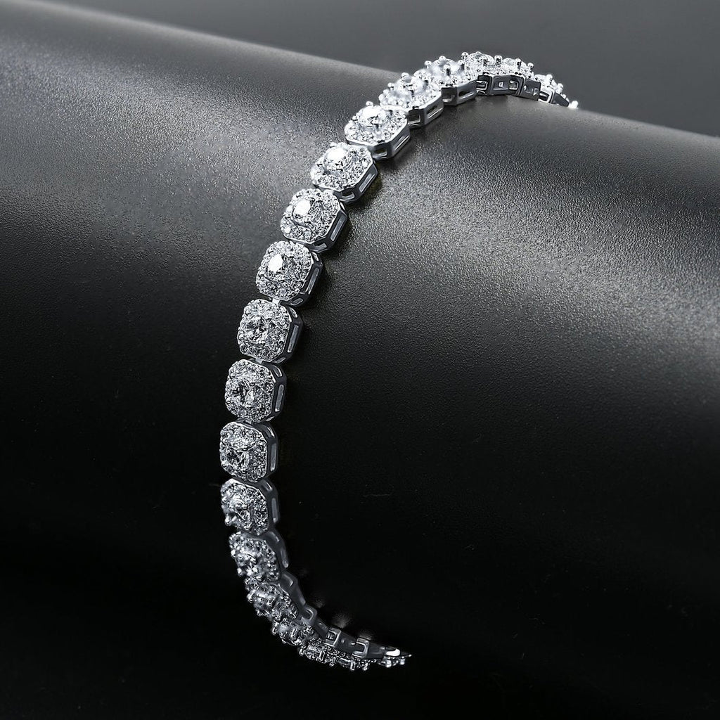 Cushion Cluster CZ Iced Out Bracelet .925 Sterling Silver Yellow Gold HipHopBling