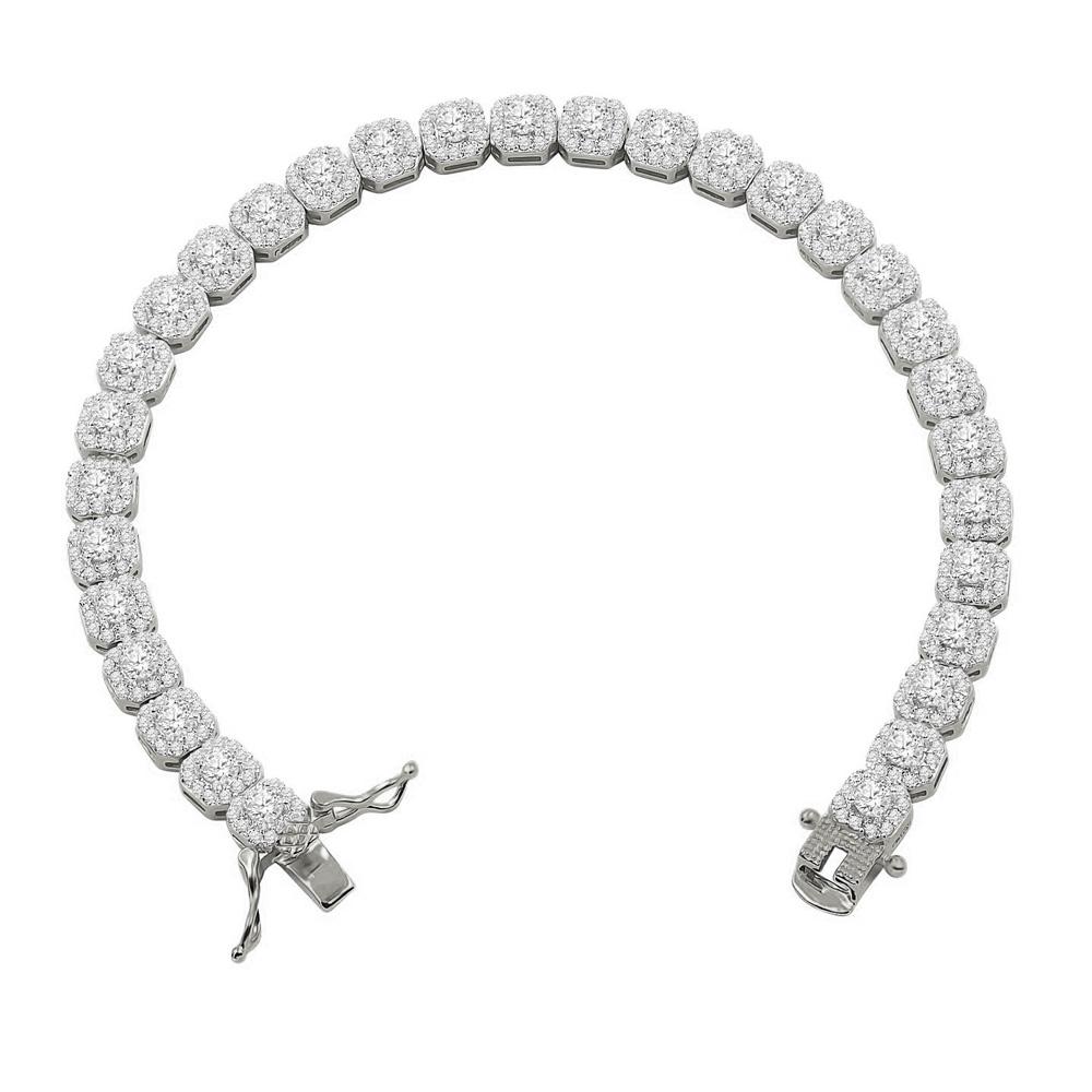 Cushion Cluster CZ Iced Out Bracelet .925 Sterling Silver Yellow Gold HipHopBling