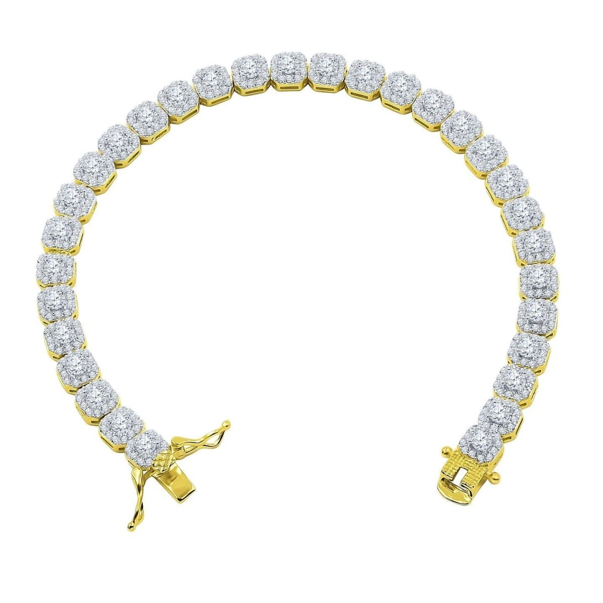 Cushion Cluster CZ Iced Out Bracelet .925 Sterling Silver Yellow Gold HipHopBling