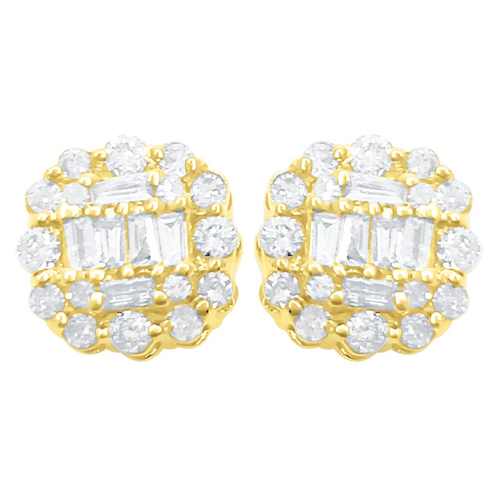 Cushion Cluster Diamond Earrings .37cttw 10K Yellow Gold HipHopBling