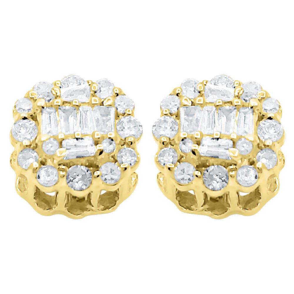 Cushion Cluster Diamond Earrings .37cttw 10K Yellow Gold HipHopBling