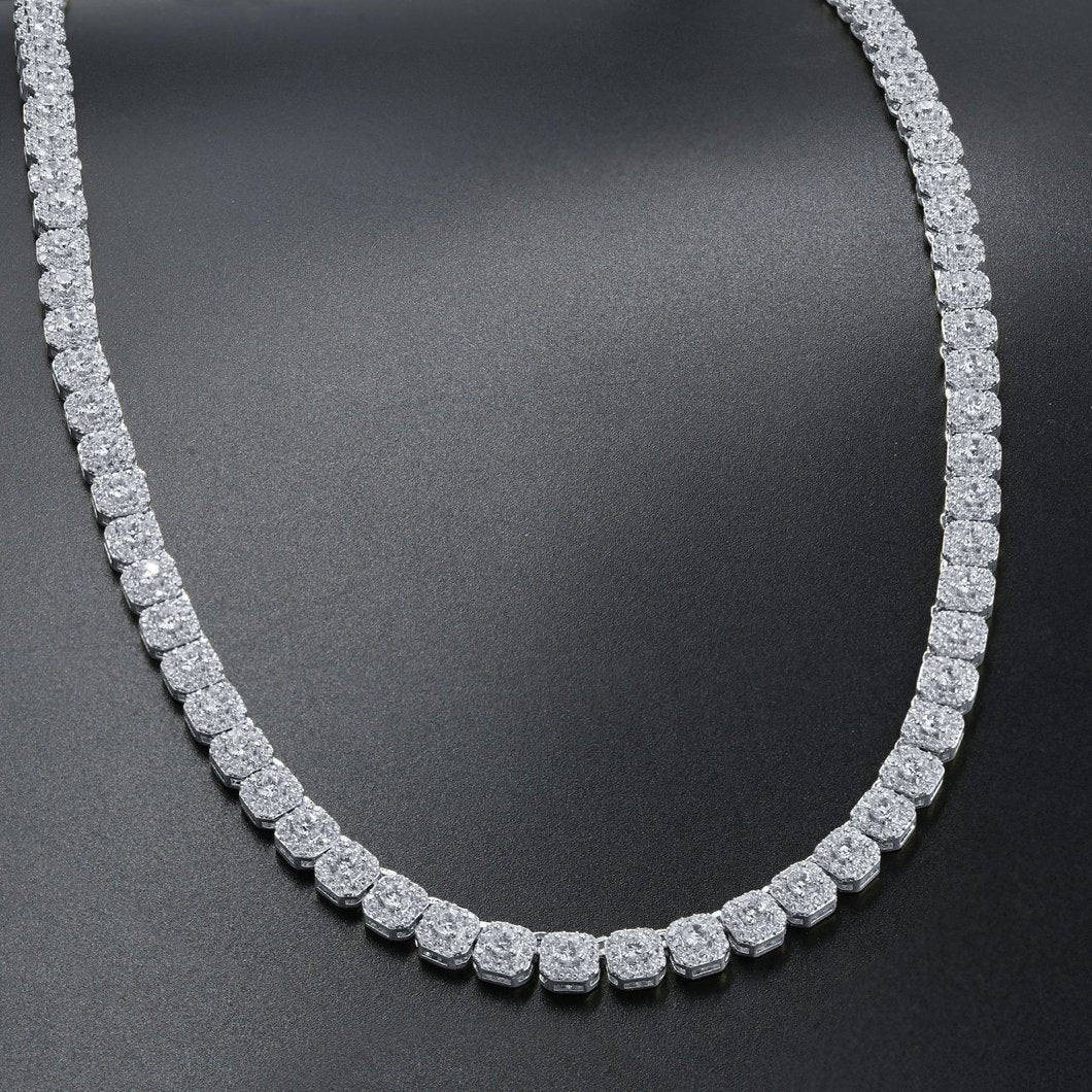 Cushion Cluster VVS CZ Iced Out Chain .925 Sterling Silver 18" HipHopBling